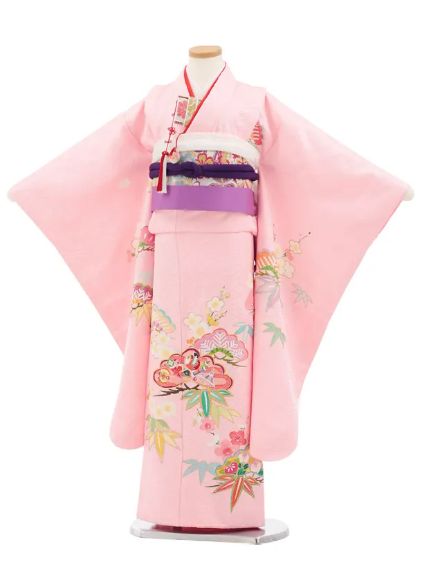 七五三(7歳結び帯)Y926 【正絹】ピンク 松竹梅に吉祥文様