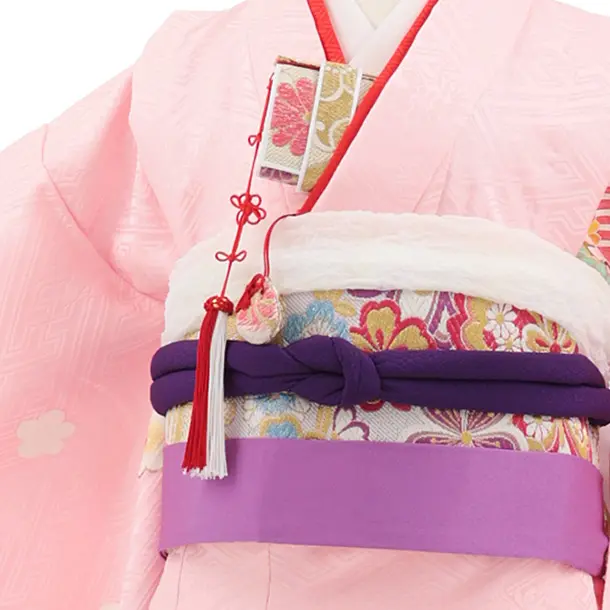 七五三(7歳結び帯)Y926 【正絹】ピンク 松竹梅に吉祥文様