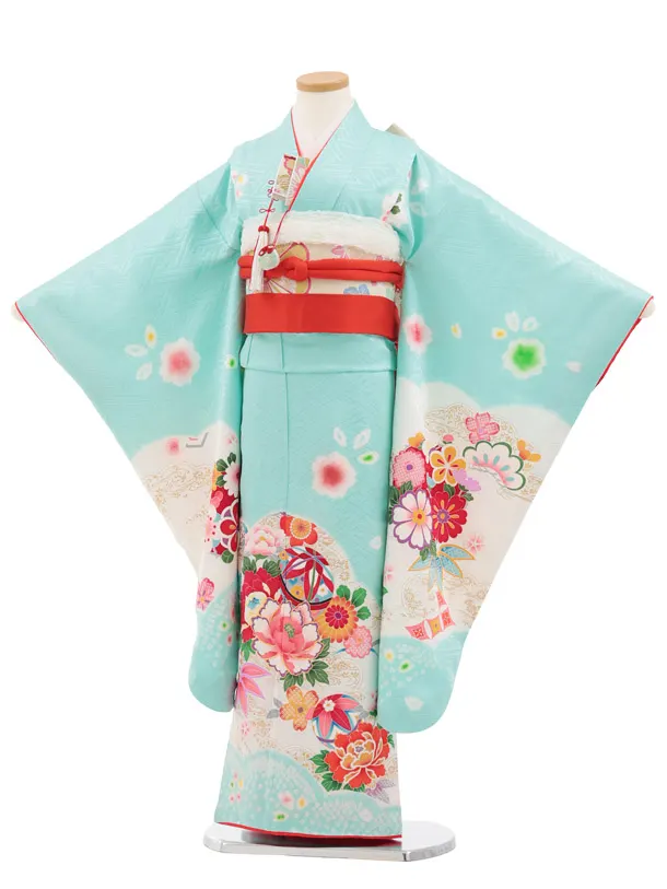 七五三(7歳結び帯)Y930 【正絹】うすミント まり花