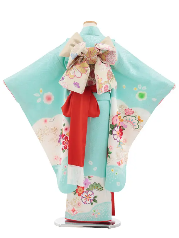 七五三(7歳結び帯)Y930 【正絹】うすミント まり花