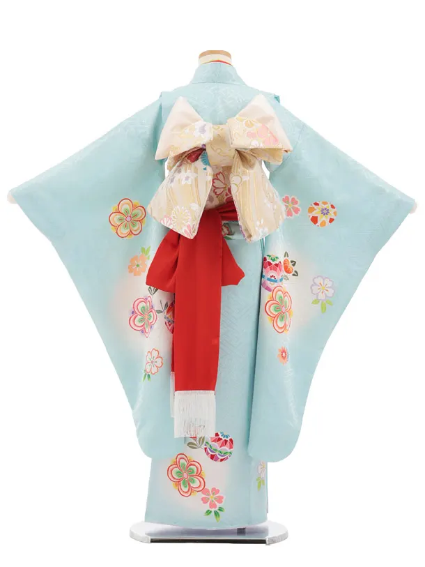 七五三(7歳結び帯)Y932 【正絹】水色 まり花