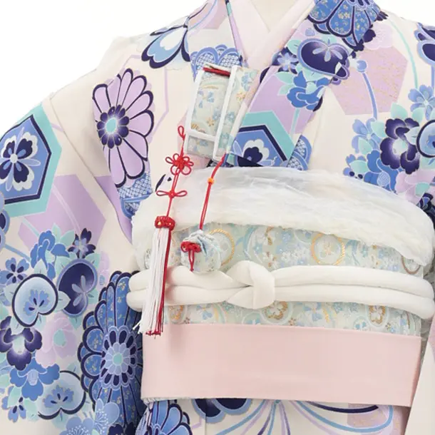 七五三(7歳結び帯)Y939 アイボリー 薬玉 菊