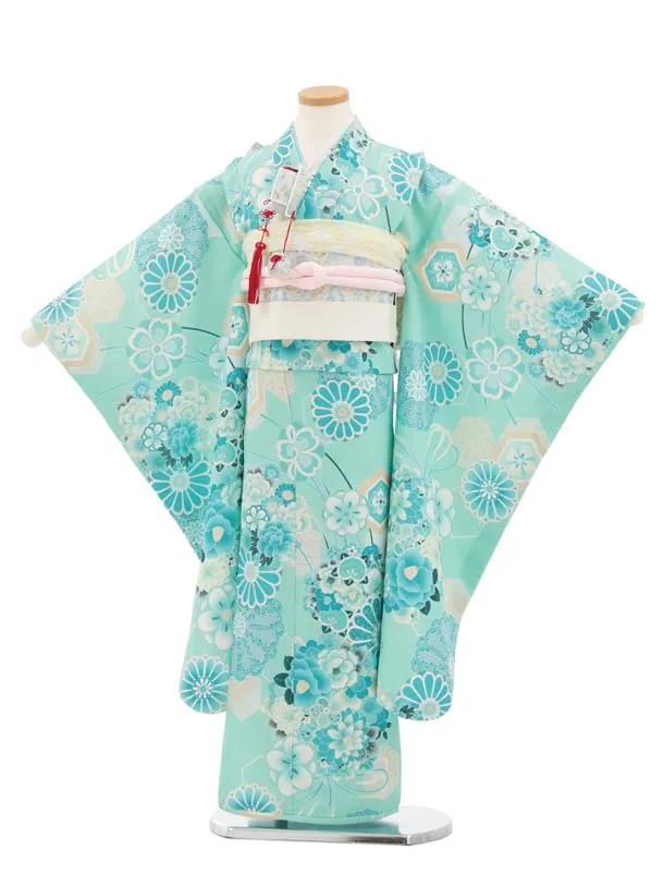 七五三(7歳結び帯)Y940 ペールグリーン 薬玉 菊