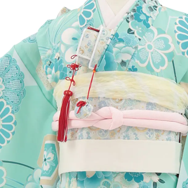 七五三(7歳結び帯)Y940 ペールグリーン 薬玉 菊