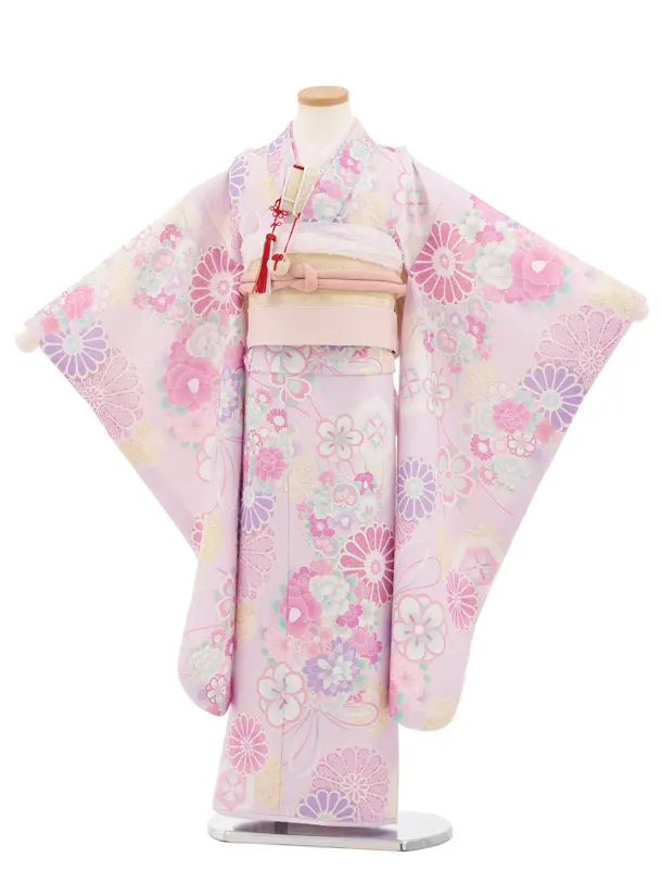 七五三(7歳結び帯)Y941 パープルピンク 薬玉 菊