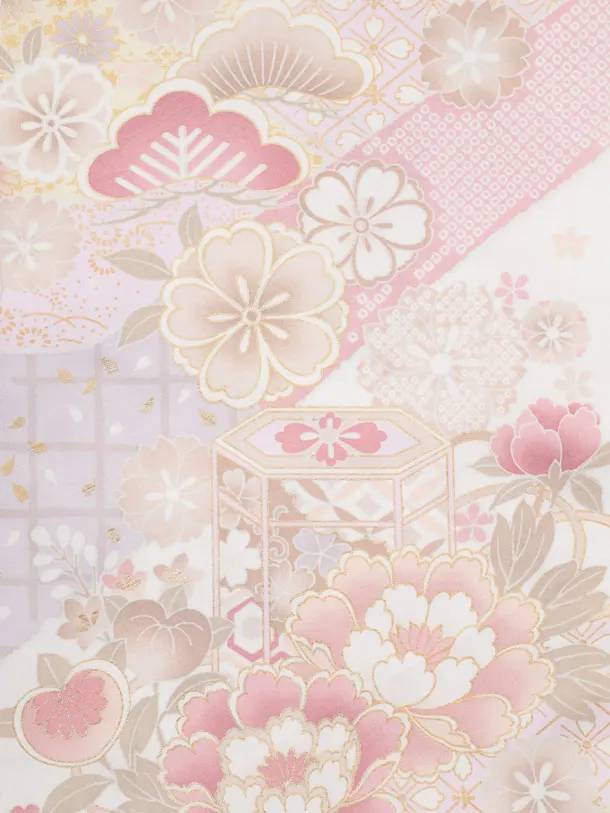七五三(7歳結び帯)Y945 白地 貝桶に花