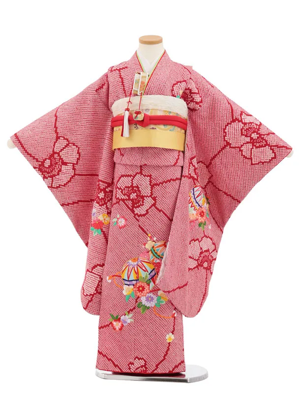 七五三(7歳結び帯)Y946【正絹】赤絞り刺繍鞠