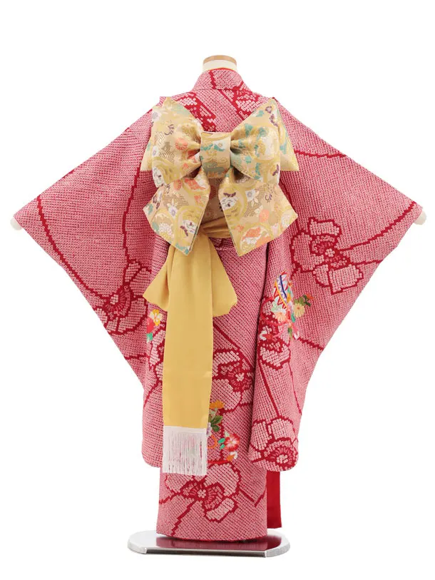 七五三(7歳結び帯)Y946【正絹】赤絞り刺繍鞠
