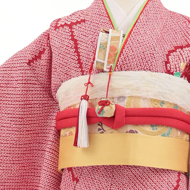 七五三(7歳結び帯)Y946【正絹】赤絞り刺繍鞠