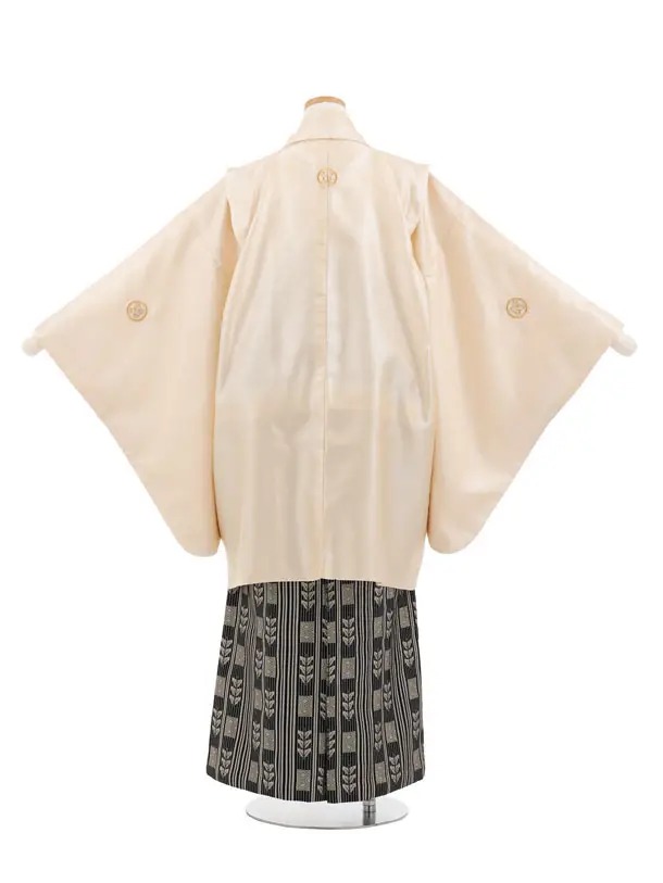 小学生 卒業式 袴 男児 9333クリーム色紋付×黒ゴールド