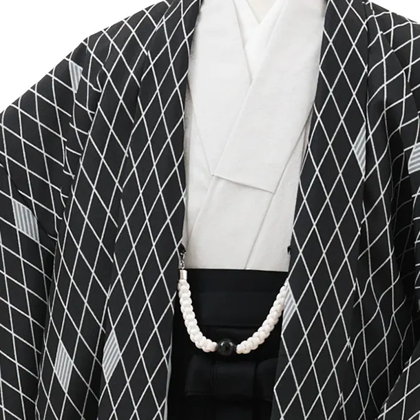 かんたん着付小学生 卒業式 袴 男児Z685 黒地菱×黒