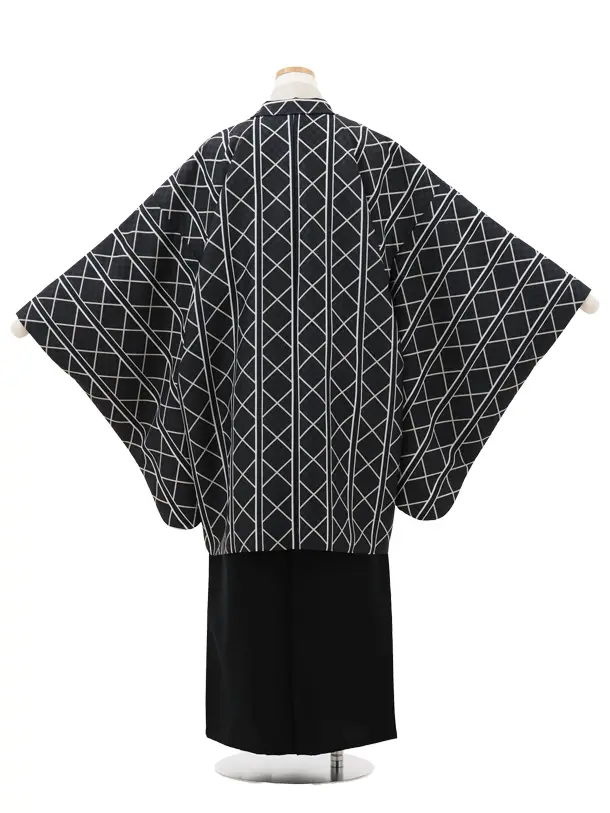 かんたん着付小学生 卒業式 袴 男児Z690 黒地幾何学×黒