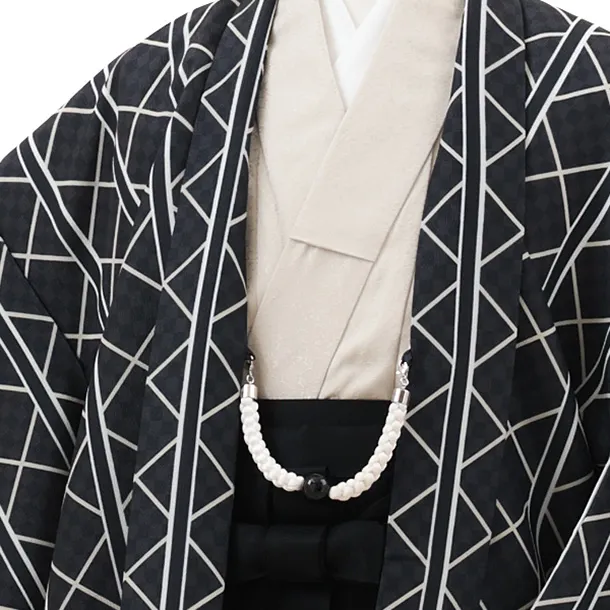 かんたん着付小学生 卒業式 袴 男児Z690 黒地幾何学×黒