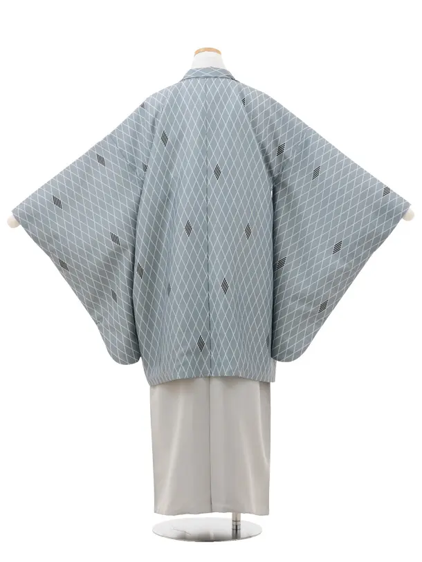 かんたん着付小学生 卒業式 袴 男児Z691 グレー菱×グレー