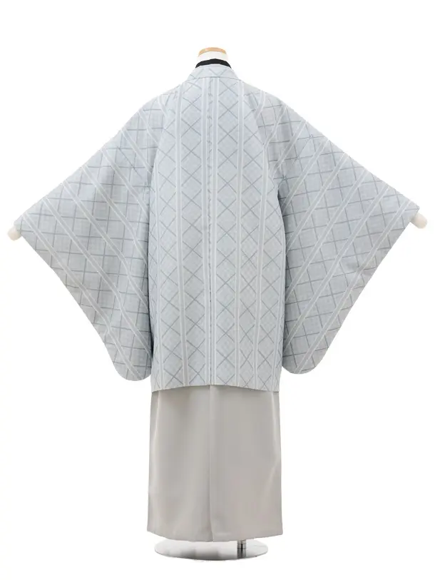 かんたん着付小学生 卒業式 袴 男児Z692 グレー幾何学×グレー