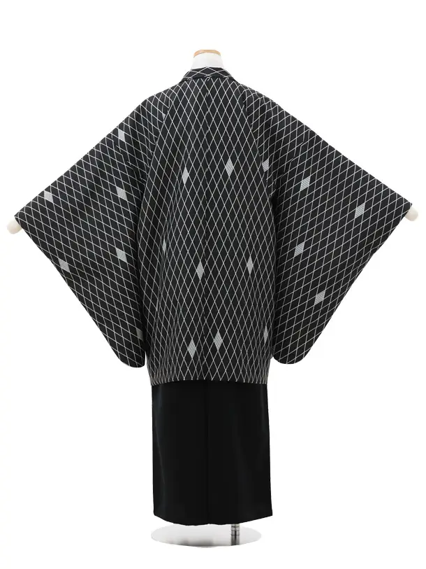 かんたん着付小学生 卒業式 袴 男児Z693 黒地菱×黒