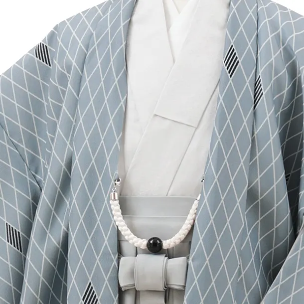 かんたん着付小学生 卒業式 袴 男児Z695 グレー菱×グレー