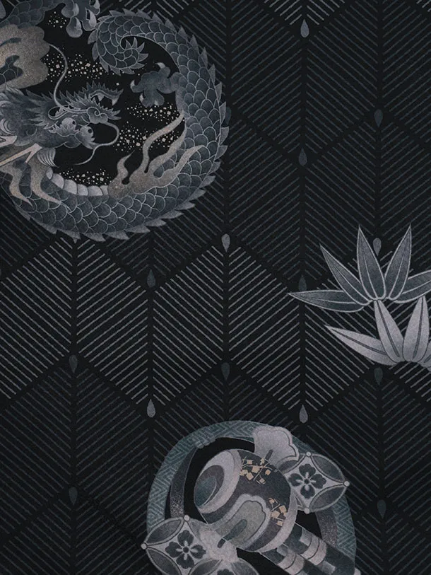 かんたん着付小学生男児袴ﾚﾝﾀﾙZ729 黒地丸紋龍×チェコールグレー