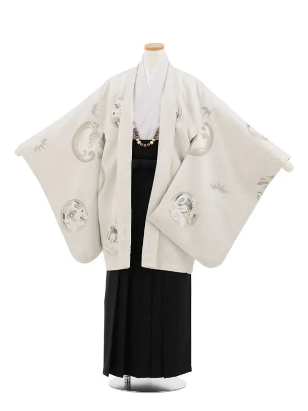 かんたん着付小学生男児袴ﾚﾝﾀﾙZ730 ベージュ丸紋龍×黒