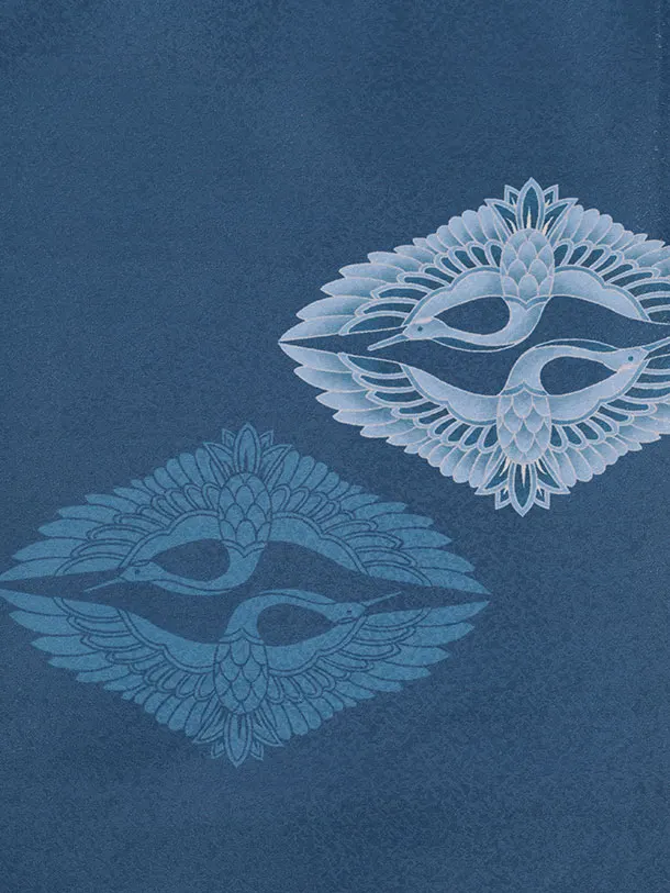 かんたん着付小学生男児袴ﾚﾝﾀﾙZ732 薄紺向鶴×グレー