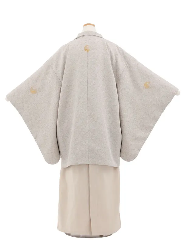 かんたん着付小学生男児袴ﾚﾝﾀﾙZ734 ベージュラメしゃれ紋×ベージュ縞