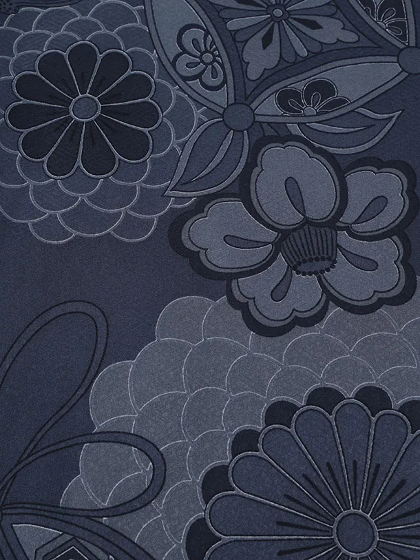 かんたん着付小学生男児袴ﾚﾝﾀﾙZ737 紺地七宝椿×グレー