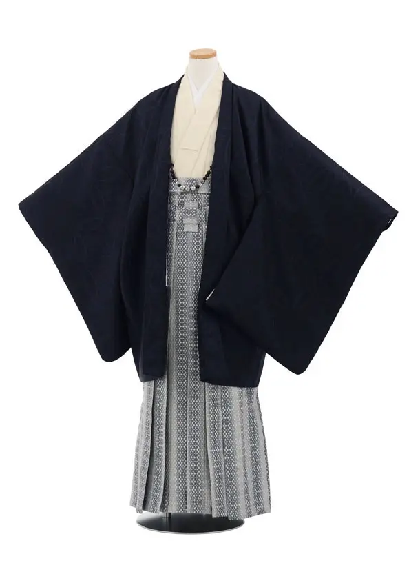 かんたん着付小学生男児袴ﾚﾝﾀﾙZ740 濃紺七宝×シルバーストライプ
