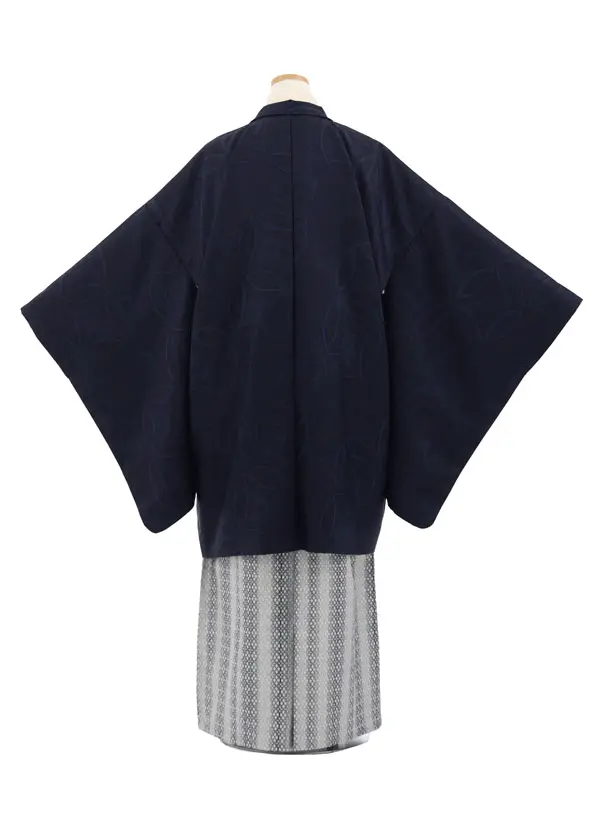 かんたん着付小学生男児袴ﾚﾝﾀﾙZ740 濃紺七宝×シルバーストライプ