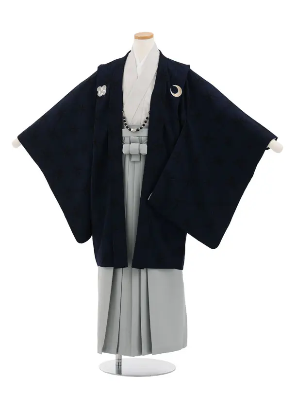 ｼﾞｭﾆｱ袴男児Z746 JAPANSTYLE 紺地麻の葉しゃれ紋×グレー
