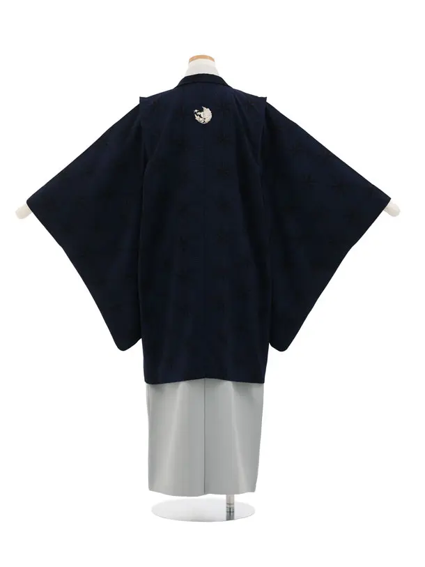 ｼﾞｭﾆｱ袴男児Z746 JAPANSTYLE 紺地麻の葉しゃれ紋×グレー