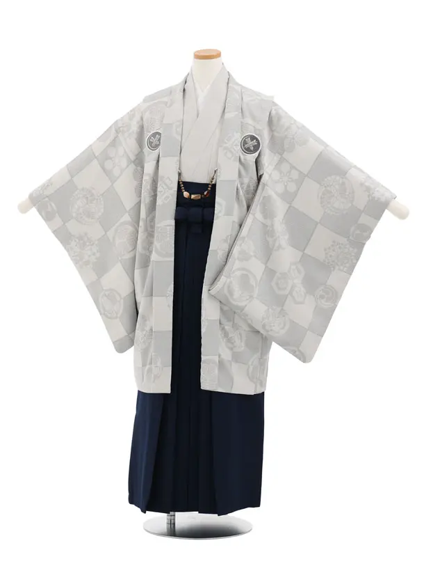 ｼﾞｭﾆｱ袴男児Z748 華徒然 華徒然 黒市松しゃれ紋×グレー袴