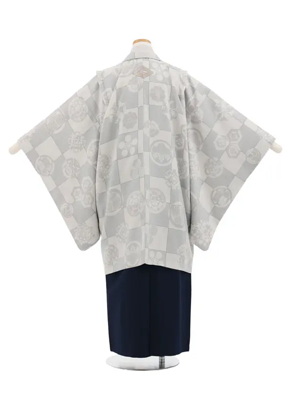 ｼﾞｭﾆｱ袴男児Z748 華徒然 華徒然 黒市松しゃれ紋×グレー袴