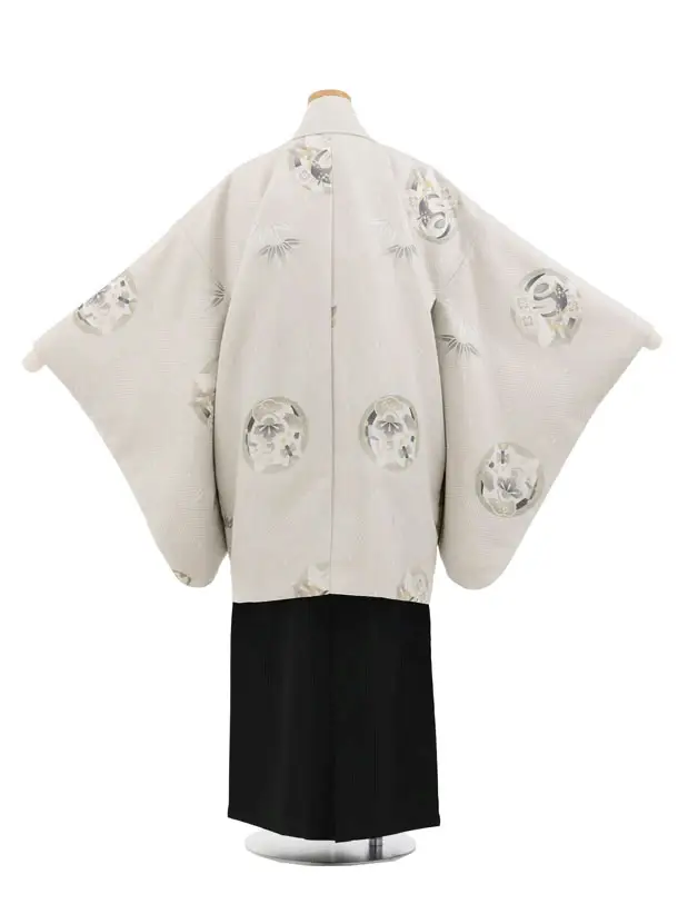 かんたん着付小学生男児袴ﾚﾝﾀﾙZ755  ベージュ丸紋龍×黒