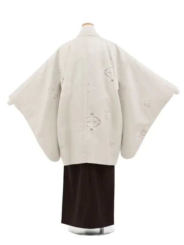 かんたん着付小学生男児袴ﾚﾝﾀﾙZ758  ベージュ向鶴×茶