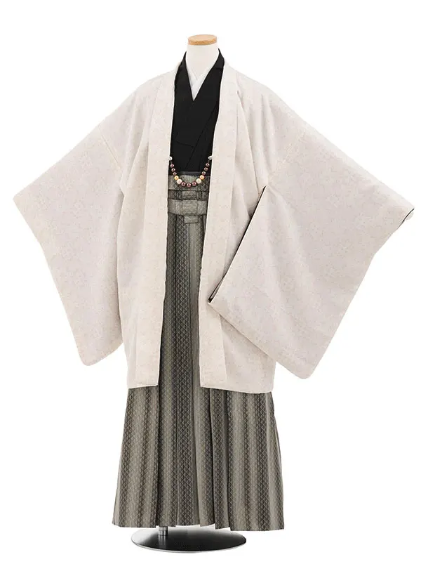 かんたん着付小学生男児袴ﾚﾝﾀﾙZ761  ベージュ花菱×ベージュストライプ