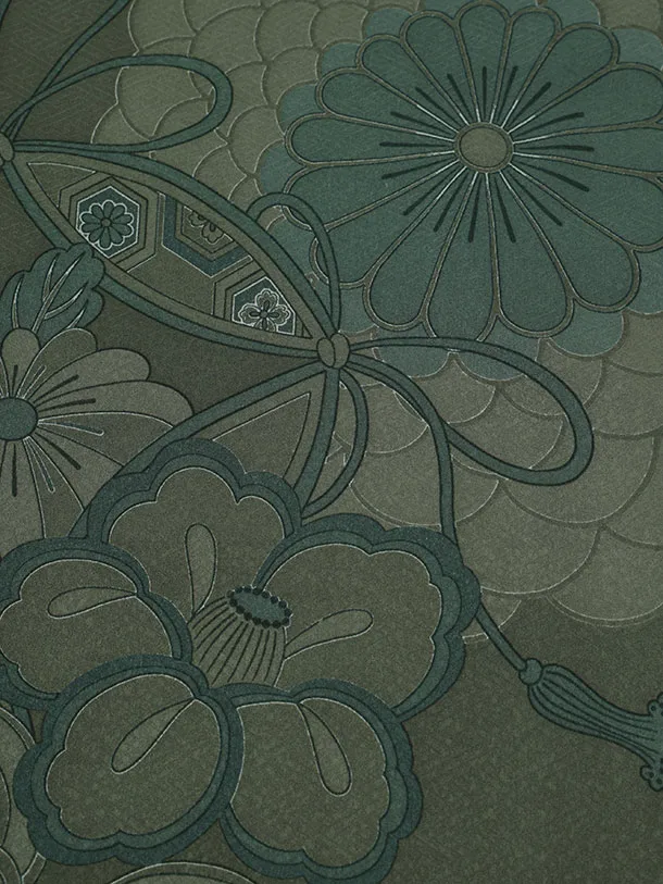 かんたん着付小学生男児袴ﾚﾝﾀﾙZ763  グリーン七宝椿×黒