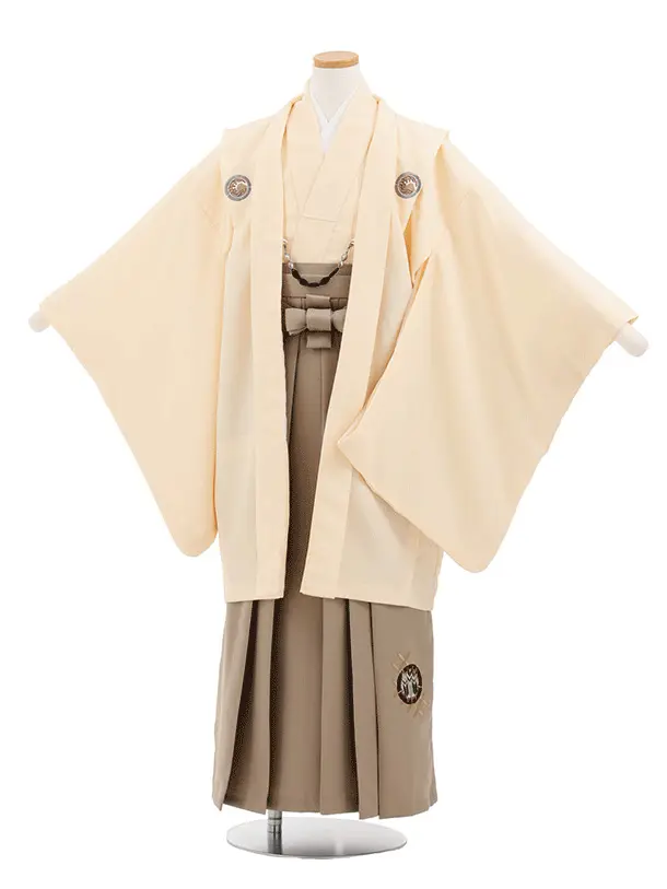 小学生男児袴ﾚﾝﾀﾙZ766 小町Kids クリーム紋付×モカベージュ