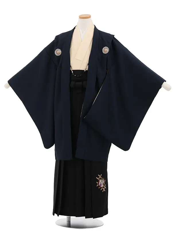 小学生男児袴ﾚﾝﾀﾙZ768 小町Kids 紺紋付×黒