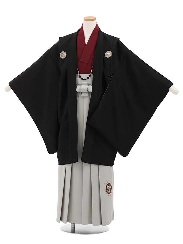 小学生男児袴ﾚﾝﾀﾙZ769 小町Kids 黒紋付×グレー
