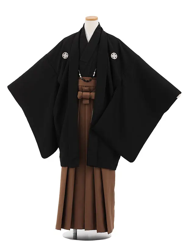かんたん着付小学生男児袴ﾚﾝﾀﾙZ770 黒紋付×ブラウン