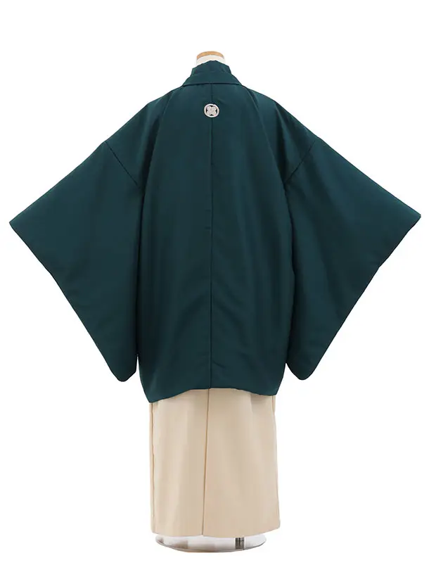 かんたん着付小学生男児袴ﾚﾝﾀﾙZ773 ターコイズ紋付×クリームベージュ