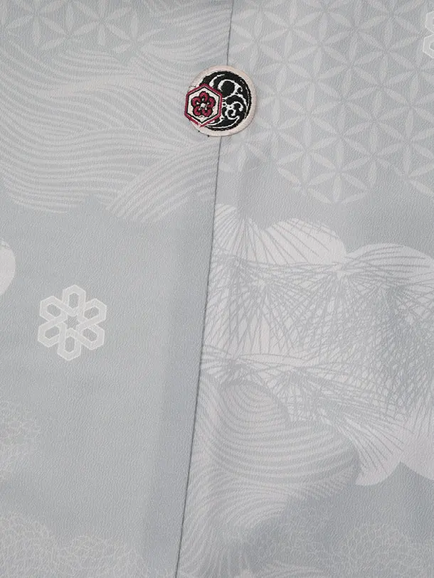 かんたん着付小学生男児袴ﾚﾝﾀﾙZ779 グレー雲取りしゃれ紋×紺