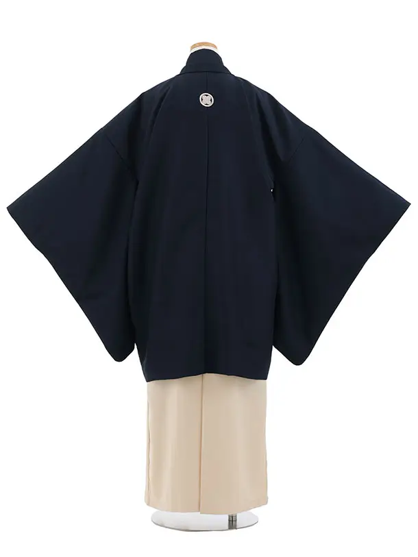 かんたん着付小学生男児袴ﾚﾝﾀﾙZ783 紺紋付×クリームベージュ