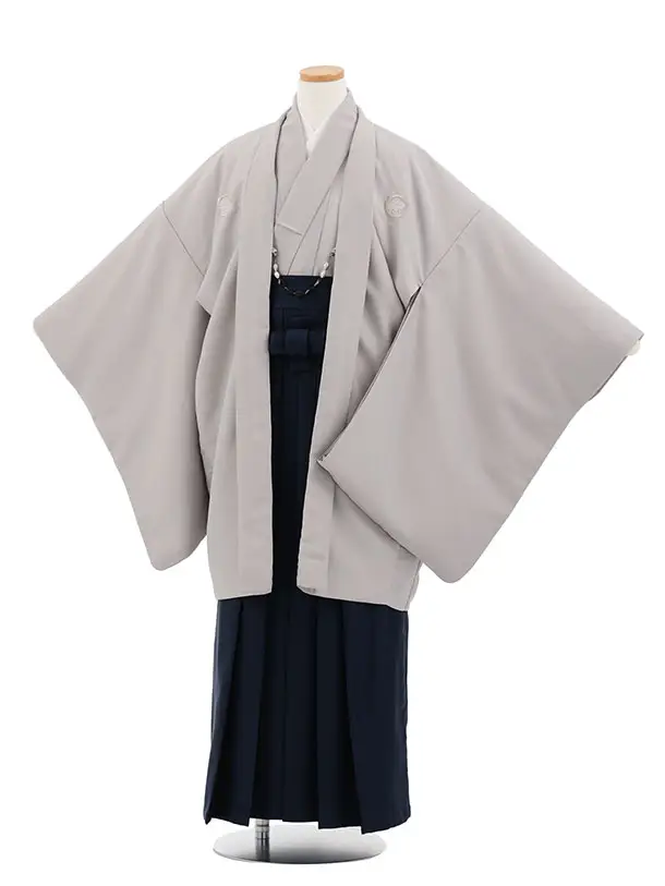 かんたん着付小学生男児袴ﾚﾝﾀﾙZ785 グレー紋付×紺