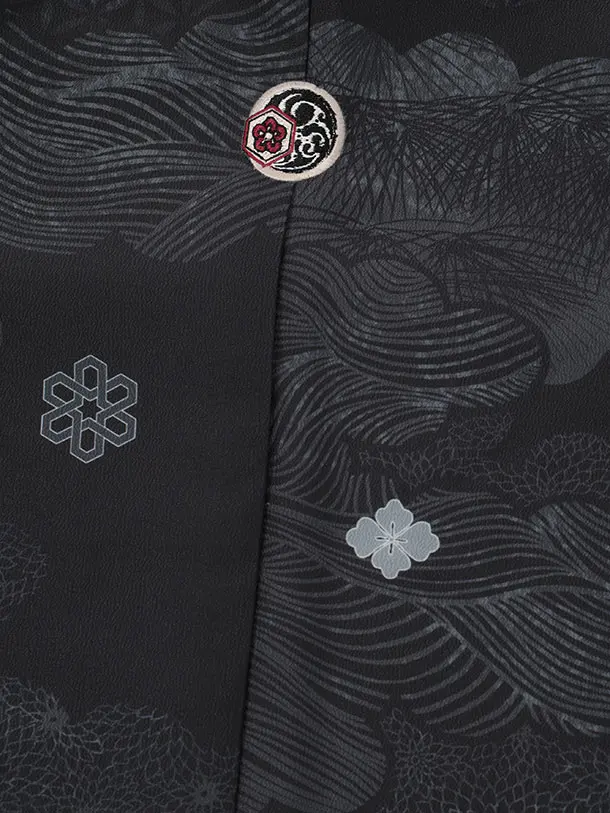 かんたん着付小学生男児袴ﾚﾝﾀﾙZ787 黒雲取りしゃれ紋×クリームベージュ