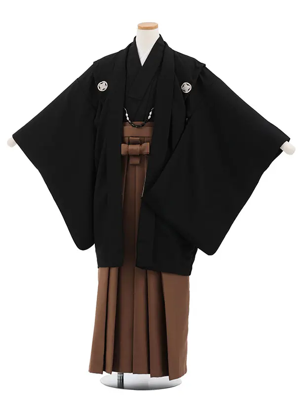 かんたん着付小学生男児袴ﾚﾝﾀﾙZ792 黒紋付×ブラウン