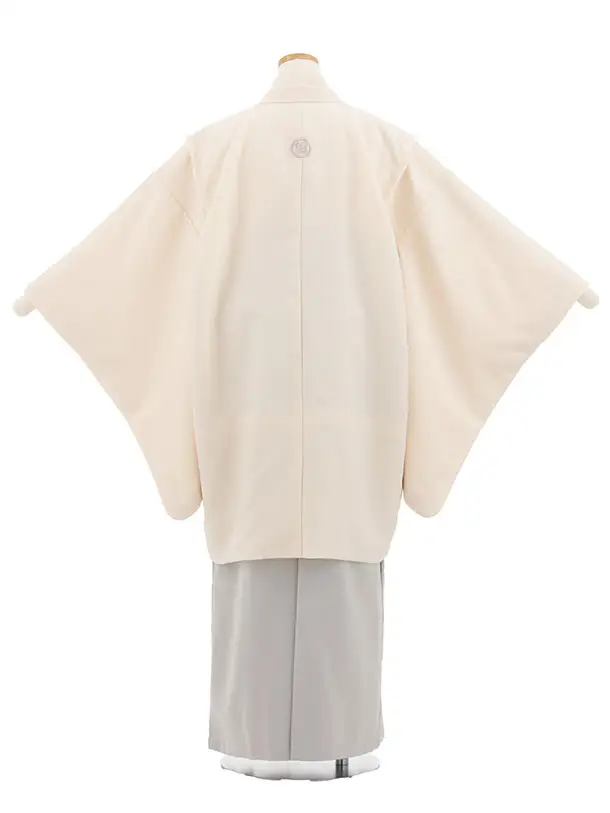 かんたん着付小学生男児袴ﾚﾝﾀﾙZ793 クリーム紋付×グレー