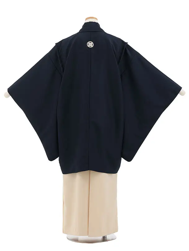 かんたん着付小学生男児袴ﾚﾝﾀﾙZ794 紺紋付×クリームベージュ