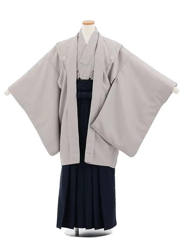 かんたん着付小学生男児袴ﾚﾝﾀﾙZ796 グレー紋付×紺