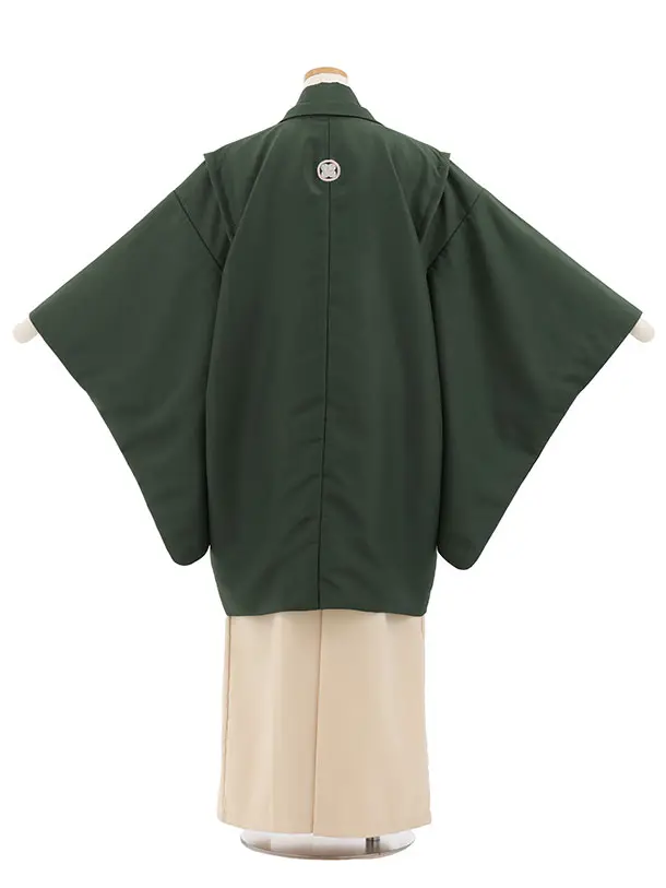 かんたん着付小学生男児袴ﾚﾝﾀﾙZ797 カーキグリーン紋付×クリームベージュ